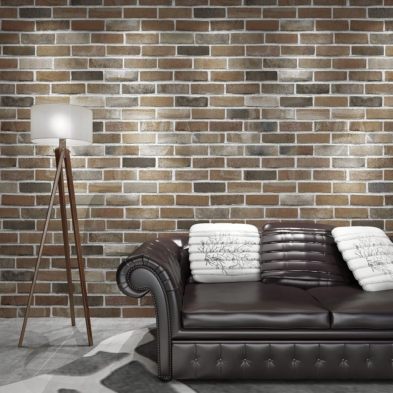 Large 3D Brick Wall Tiles 20pk 105 SqFt Gray Brown Waterproof Self-Adhesive