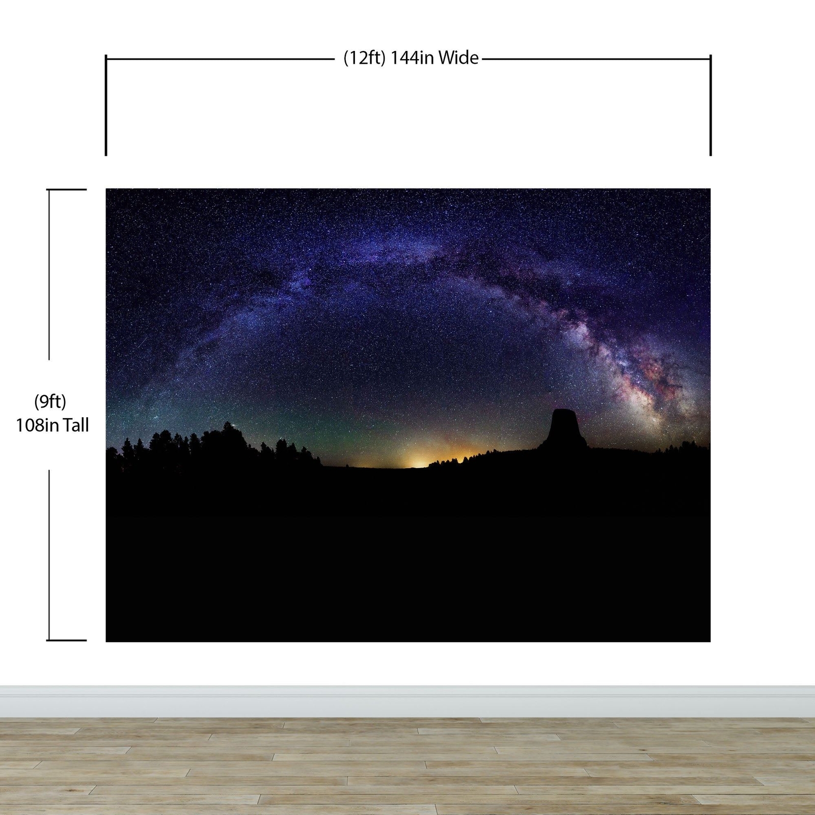 Milky Way Galaxy Stars Wall Mural. Starry Night Over Devils Tower National Monum