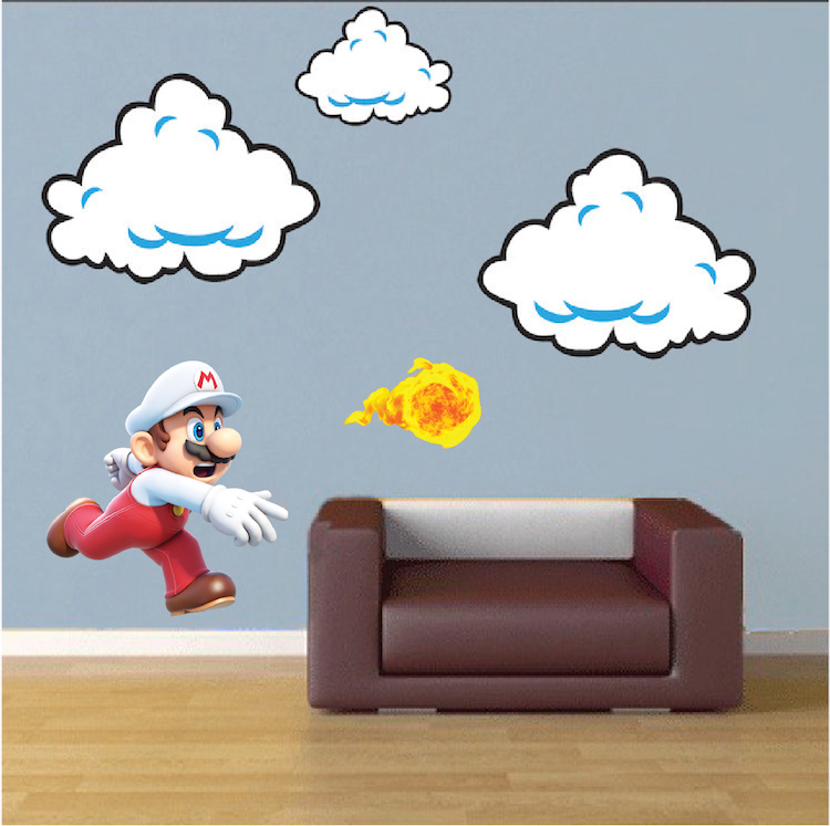 Super Mario Flame Wall Decals Nintendo Wallpaper Stickers Mario Game Room, e15