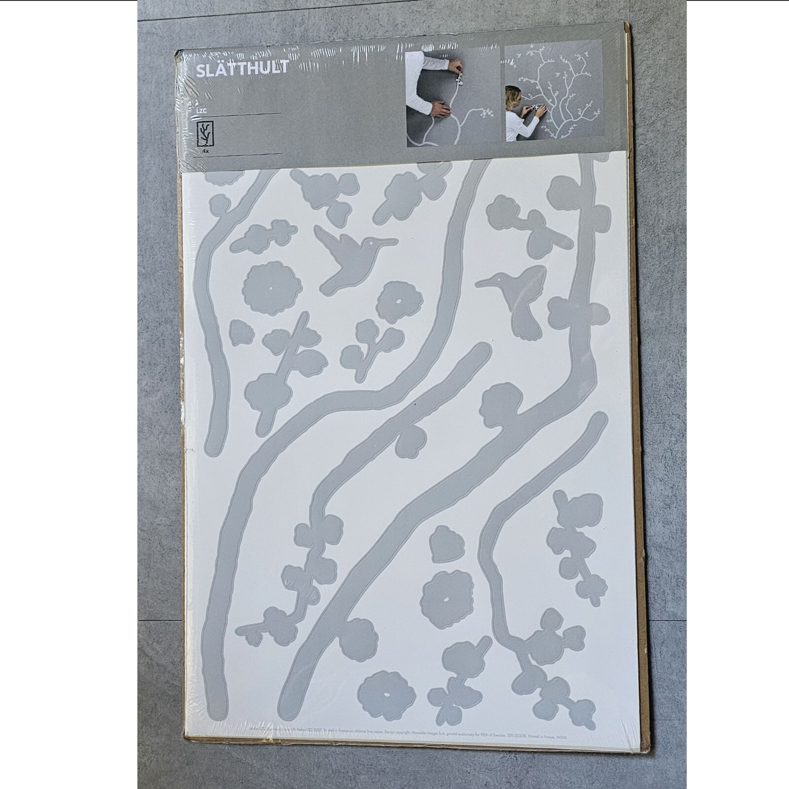 IKEA Slatthult Wall Art Decals Japanese Branches Birds Silver Gray Stickers 2007