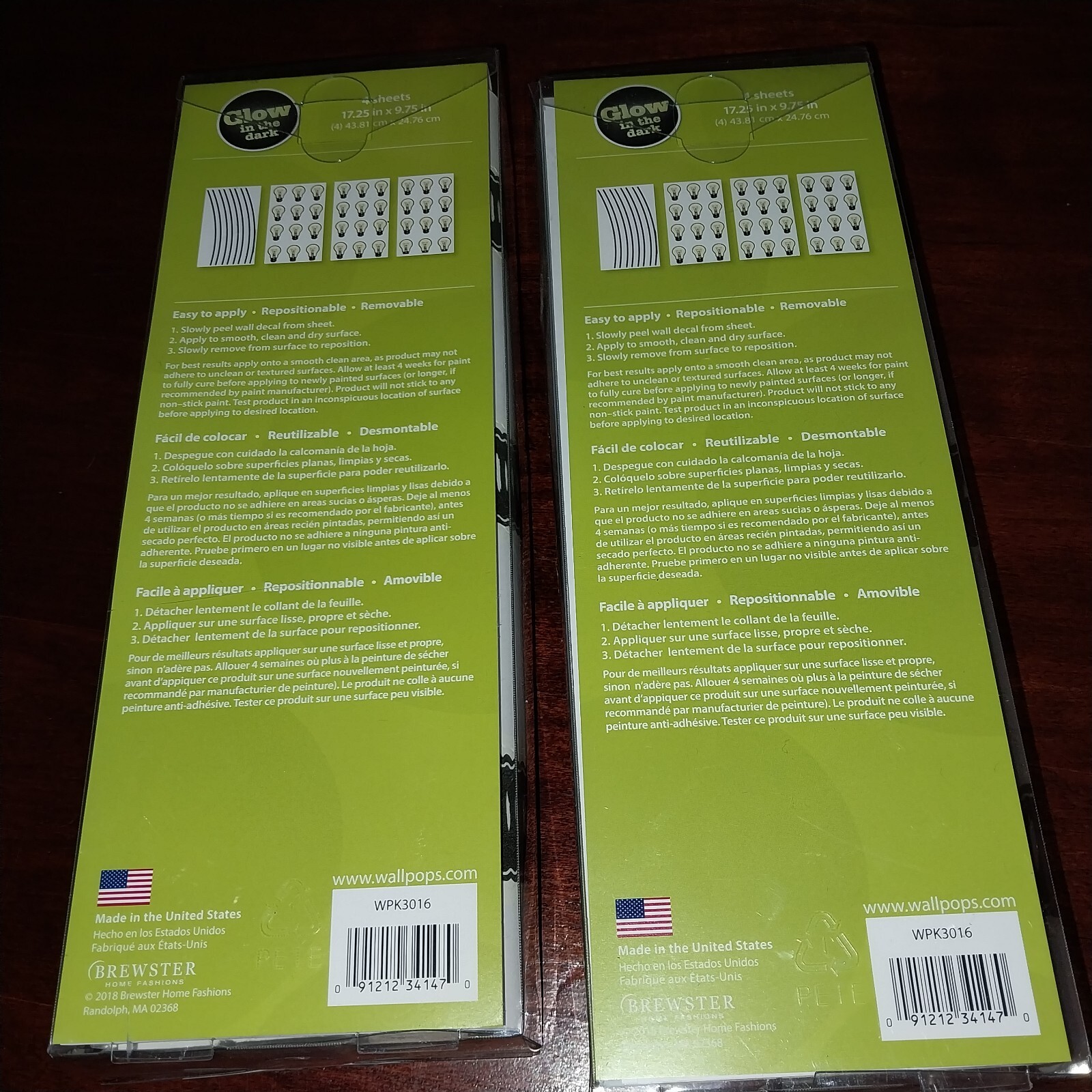 Wall Pops Bright Ideas Wall Adhesives 2 Pkg Glow In Dark 82018G Peel Stick Move