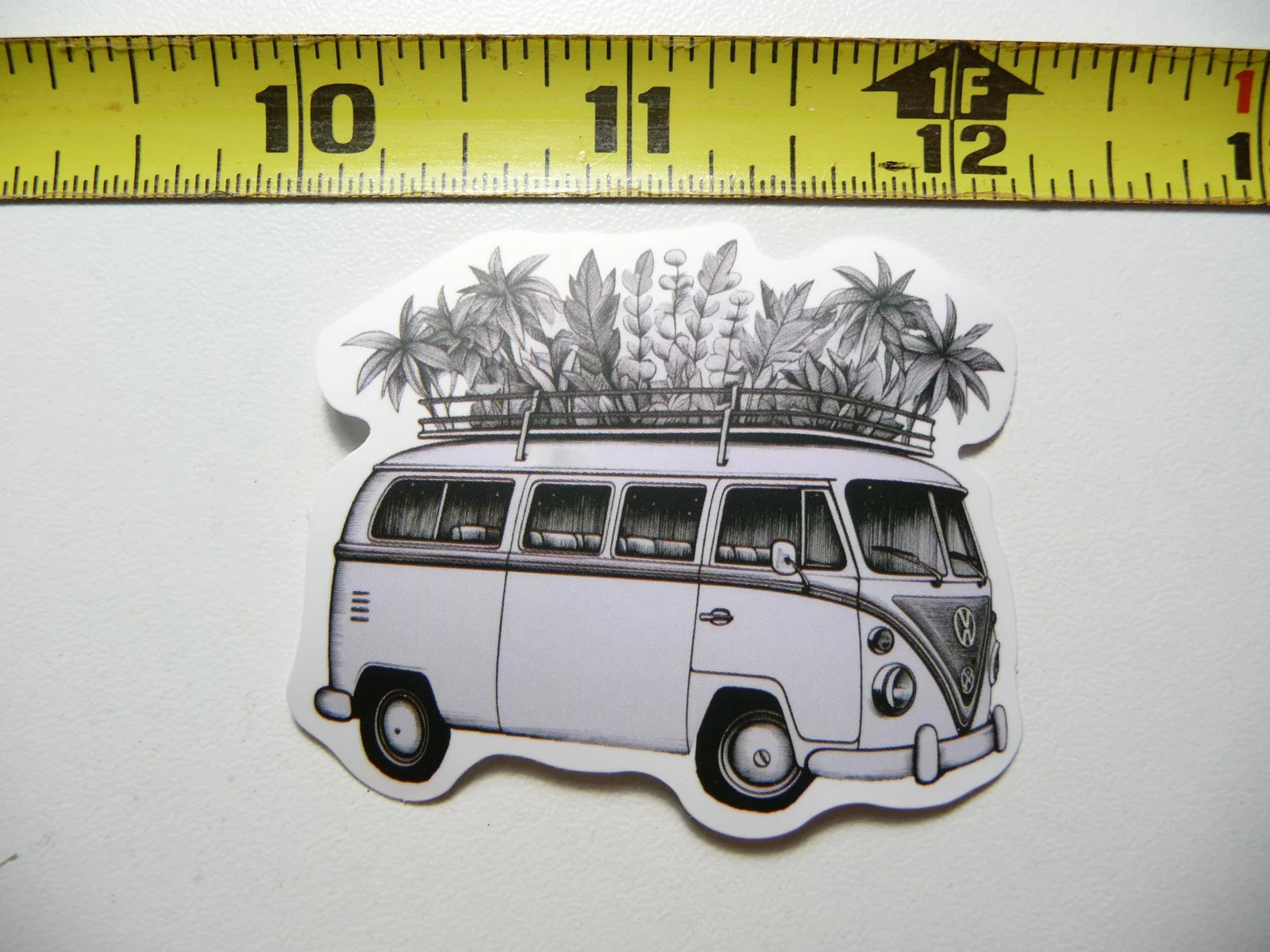 VAN WITH PLANTS ON LUGGAGE RACK SMALL STICKER DECAL NATURE OUTDOORS FUN CALMING