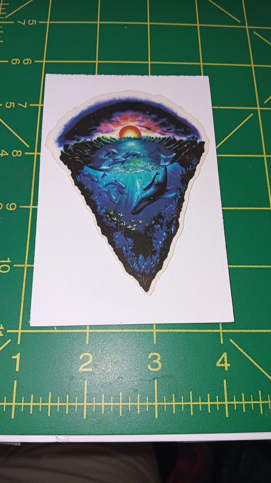 Vtg Vending Dolphin Ocean Sunset Die Cut Sticker Blue Vinyl Decal Nature Sea