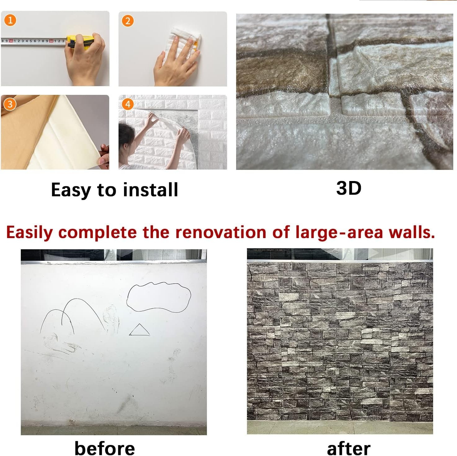 10PCS Waterproof 3D Foam Wall Panels in Rock Color – Style & Safety Combined