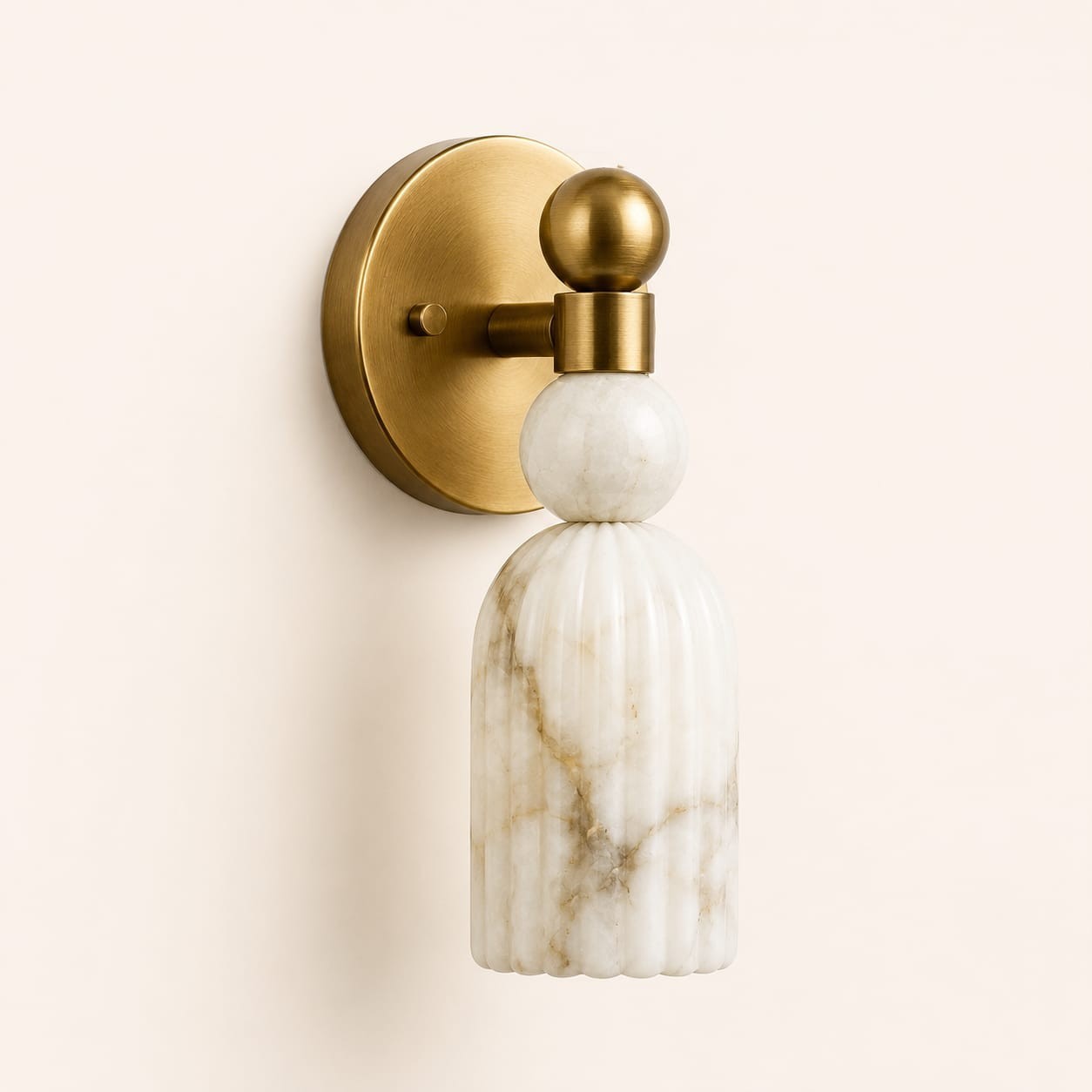 Handmade Alabaster Marble Wall Sconce | Brass Fluted Light, Modern Bedside Lamp