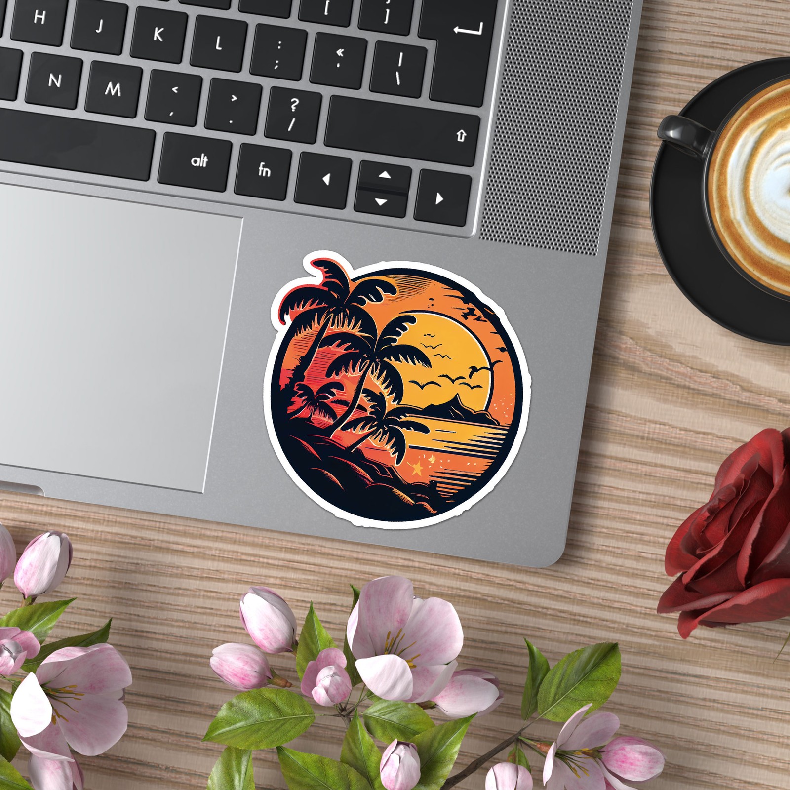 Tropical Sun Palm Trees – Vinyl Decal Sticker – Car Window Laptop – ebn9797
