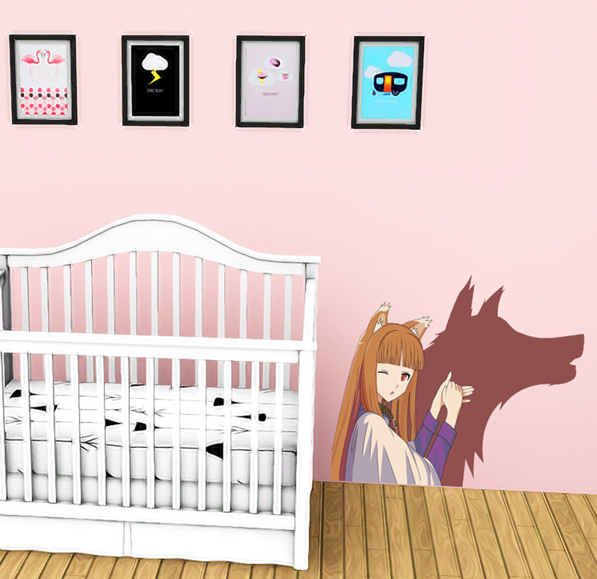 Anime Girl Wall decal, Anime Wall sticker, Modern Wolf Anime Wall Art