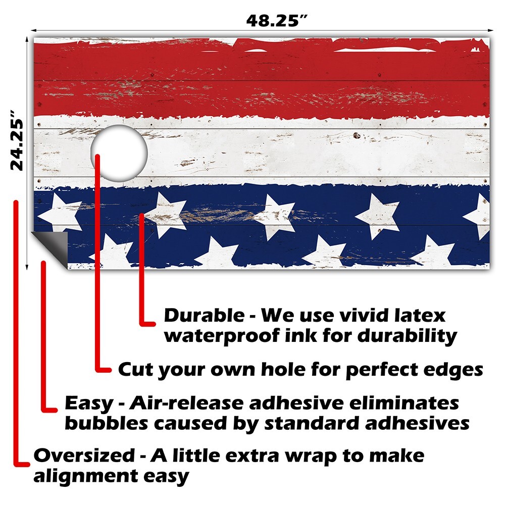 Stars and Stripes US American Flag Cornhole Board Wraps and Decals Vinyl Sticker