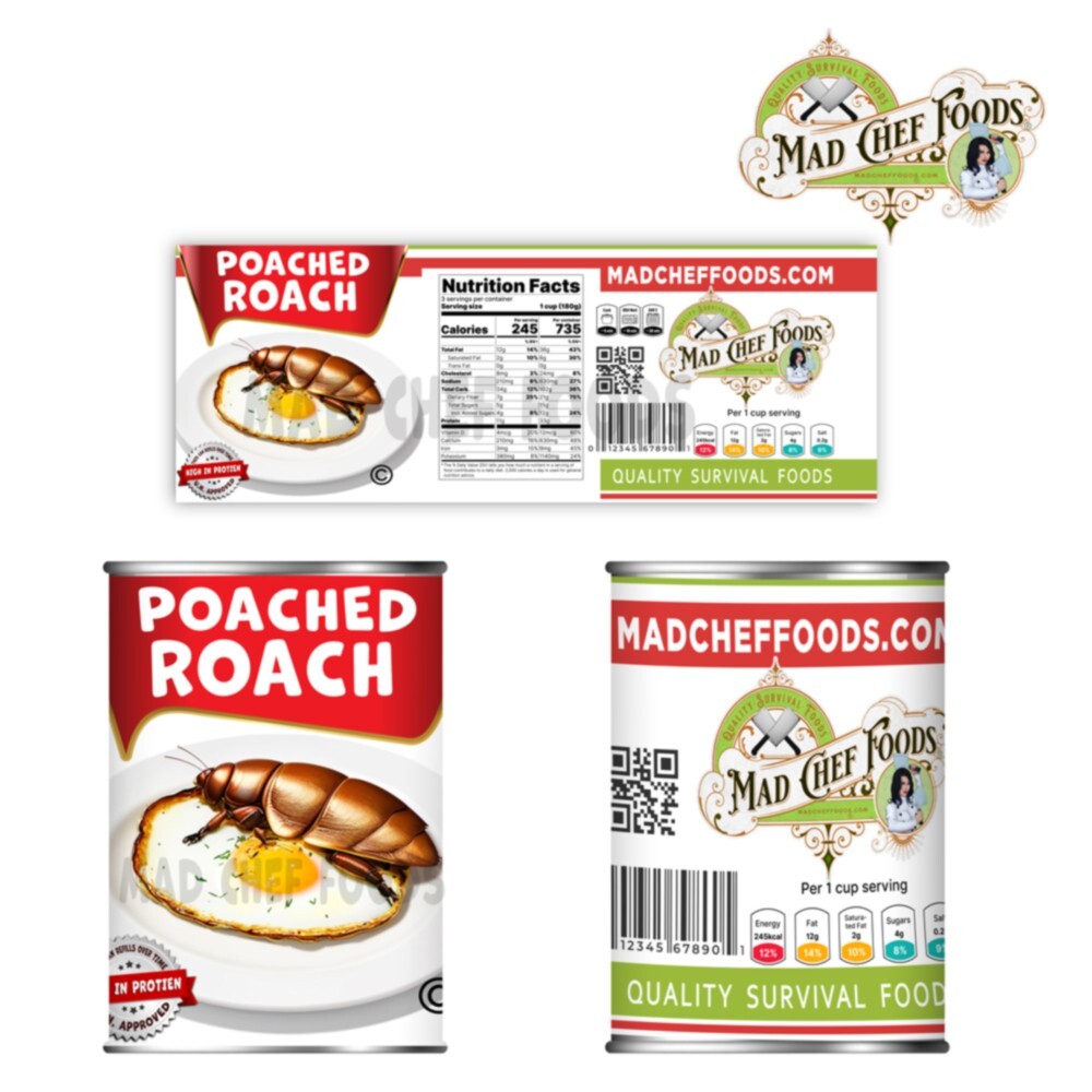 FUNNY CHRISTMAS Poached Roach Can Label STOCKING STUFFER Joke Gift Santa 4PK