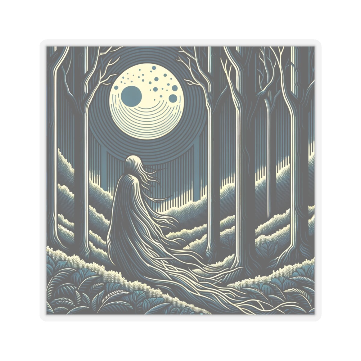 Sticker Moonlit Spirit Forest Scene Gothic Spooky Halloween 2×2" 3×3" 4×4" 6×6"