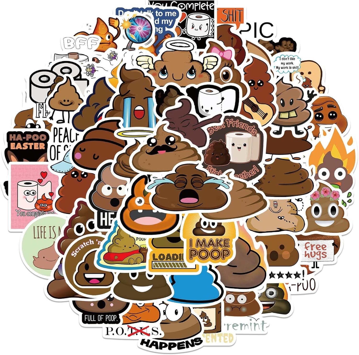 60Pcs Funny Poop Stickers, Cartoon Vinyl Waterproof Prank Decals for Laptop, …