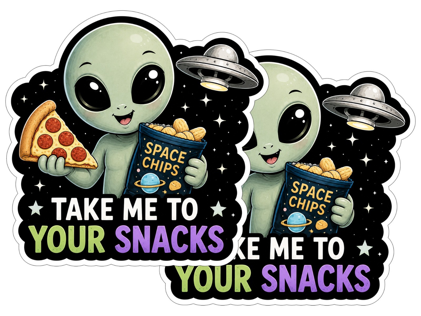 Alien Vinyl Decal Sticker UFO Space Sci Fi Laptop Window Binder Cute Set of 2