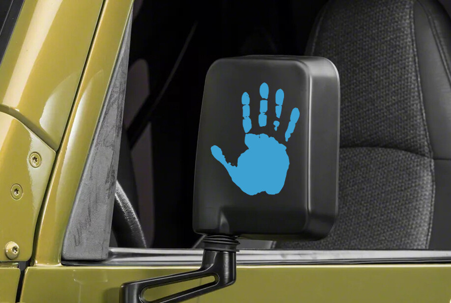 Wave Handprint for Side Mirror Vinyl Decal – 4×4 Left Right Hand Die Cut Sticker