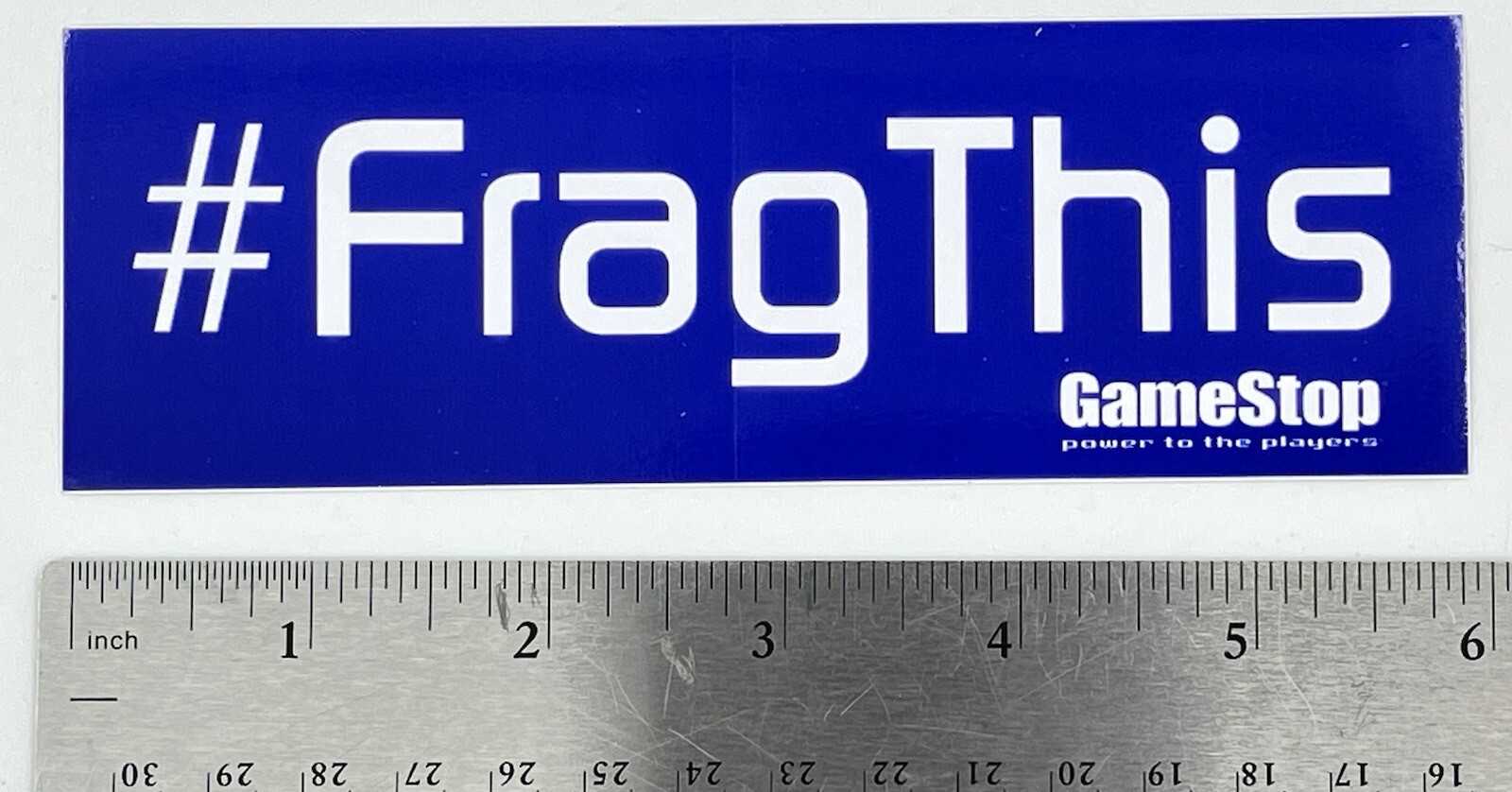 "#FragThis" Blue & White Promo Sticker from Gamestop 6" x 2" New