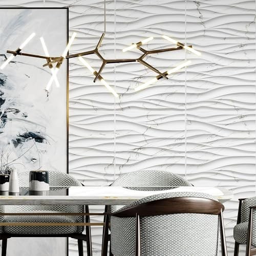 3D White Marble & Gold Thread Wave Wall Panels – Decorative PVC Accent for Livin