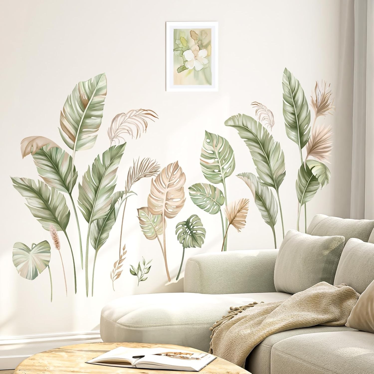 Boho Palm Leaves Wall Stickers Tropical Green Plants Peel and Stick Wall Art