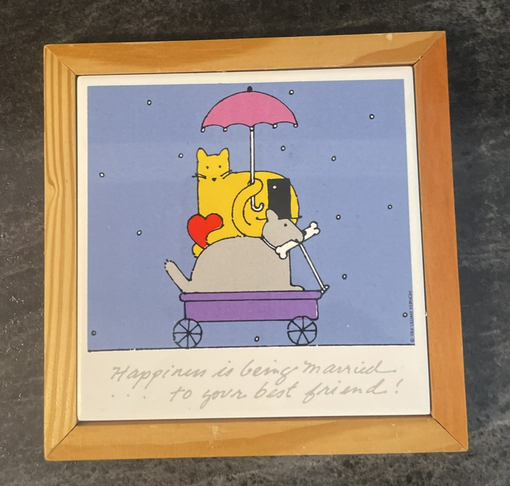 Lillian Vernon Wall Plaque Tile Trivet Ceramic Cats Marriage Best Friend