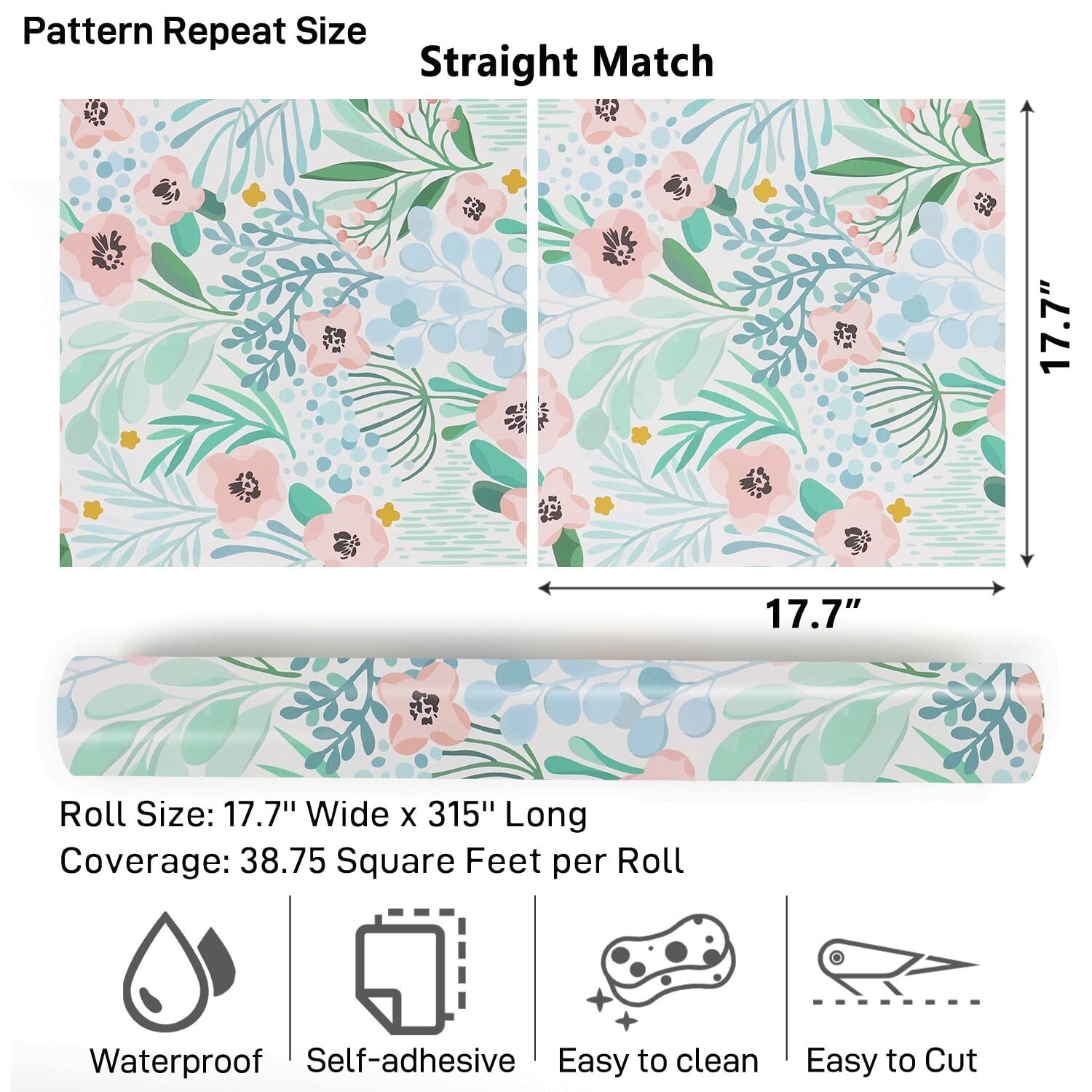VaryPaper 17.7"x315" Pink/Blue/Green Floral Wallpaper Peel and Stick Wallpa…