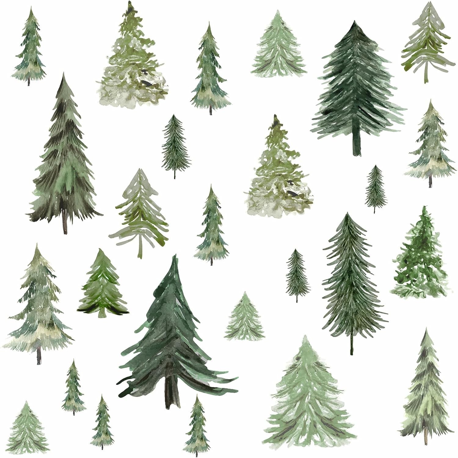 Charming Watercolor Green Tree Wall Decals – Ideal for Bedrooms & Living Rooms