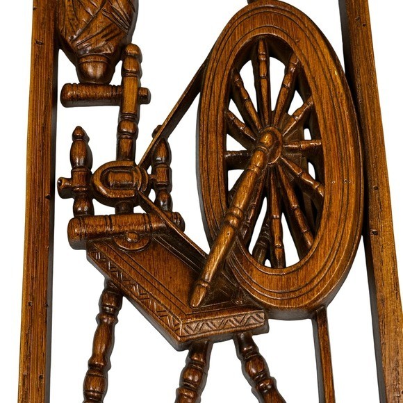 Vintage Durwood Products USA Wood Carving Spinning Wheel Wall Art Decor