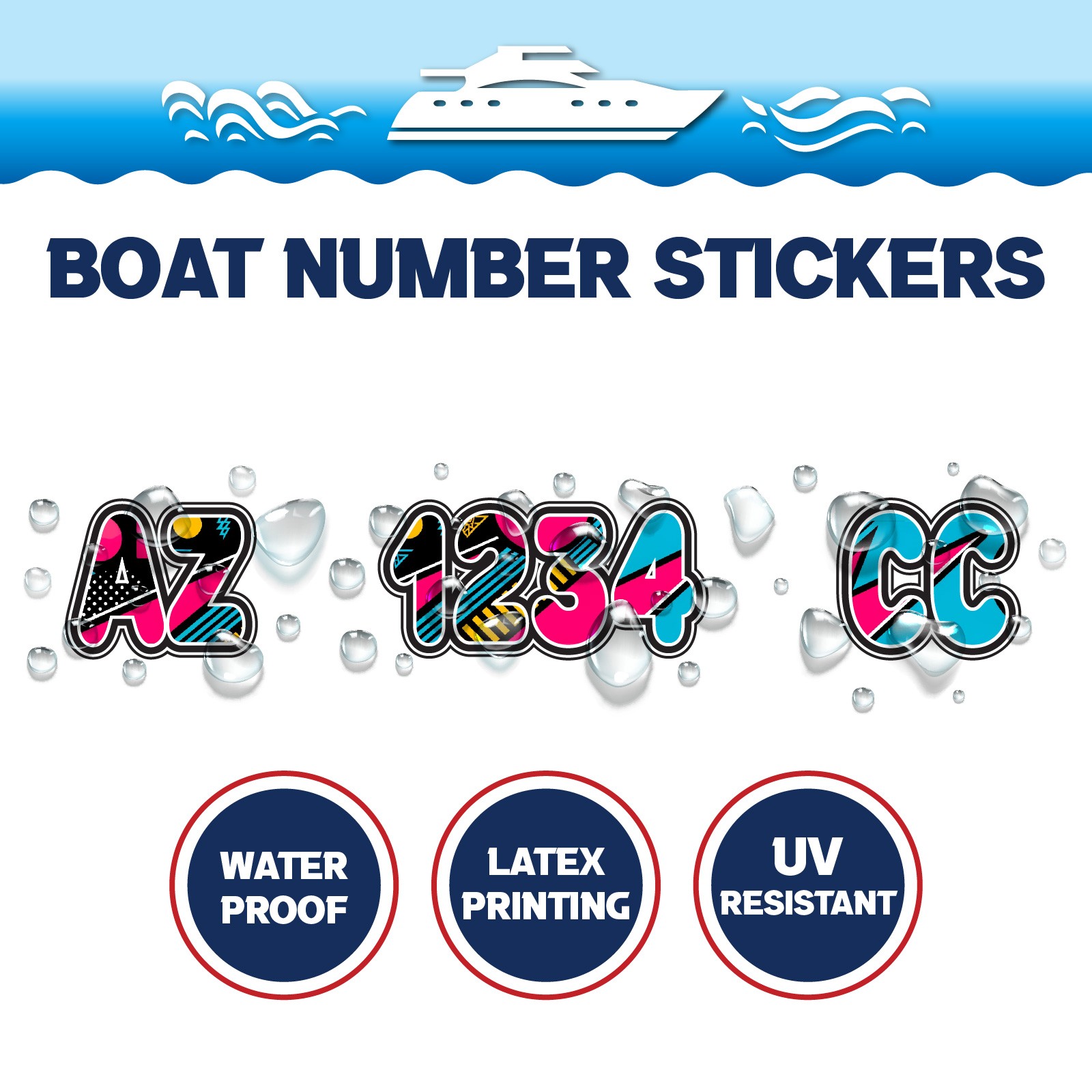 3 inch 2x Watercraft Number Custom Boat Registration Stickers3 inch Pattern