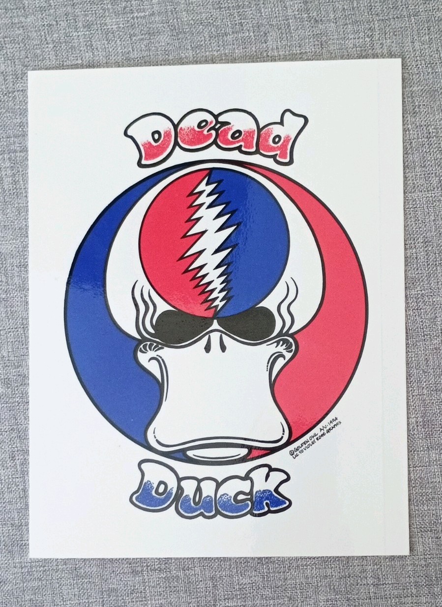 Vintage Grateful Dead sticker, Parody, Dead duck/Stealie. (5" x 6.5")