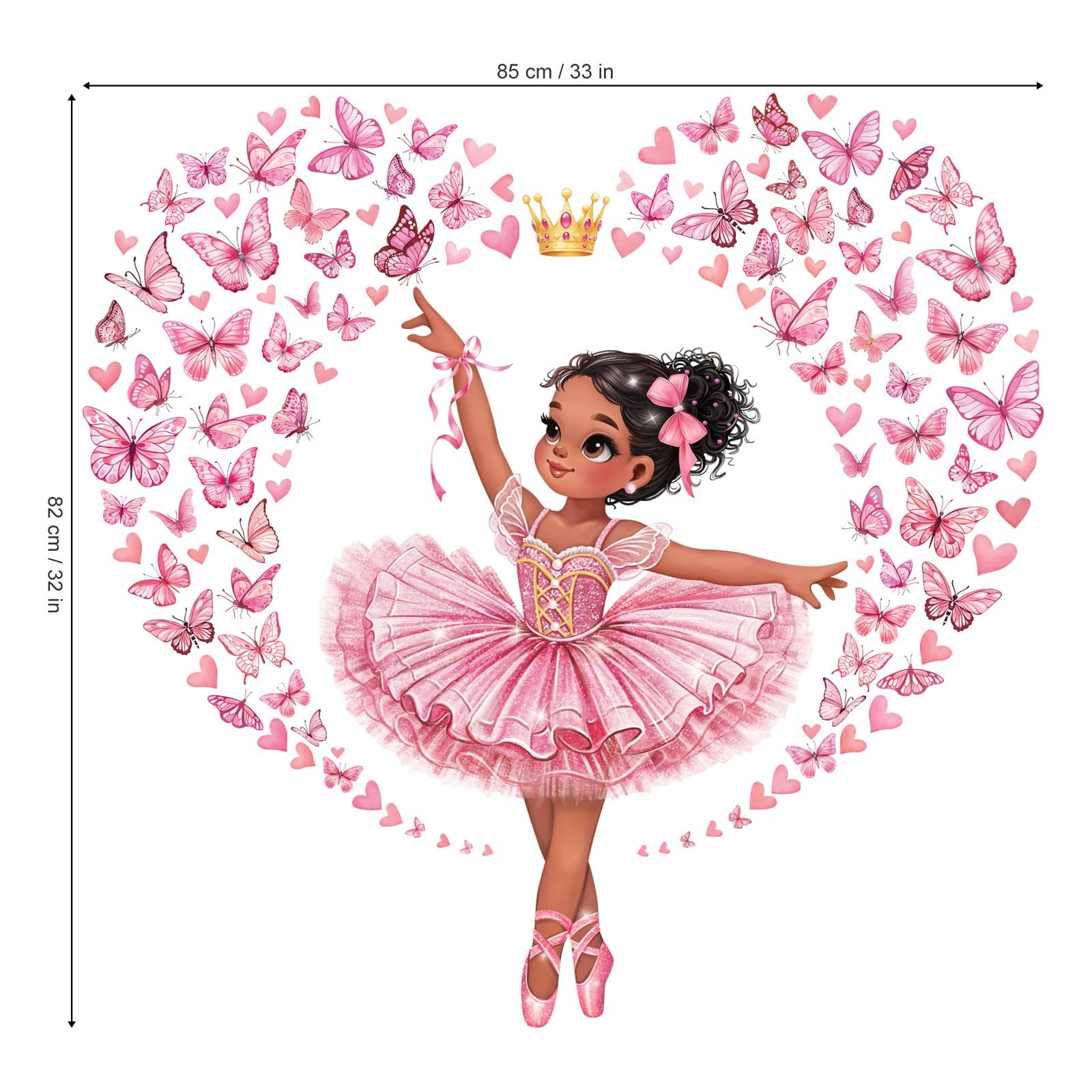 Black Dancing Girl Ballerina Wall Stickers Princess Pink Butterfly Wall Decal…