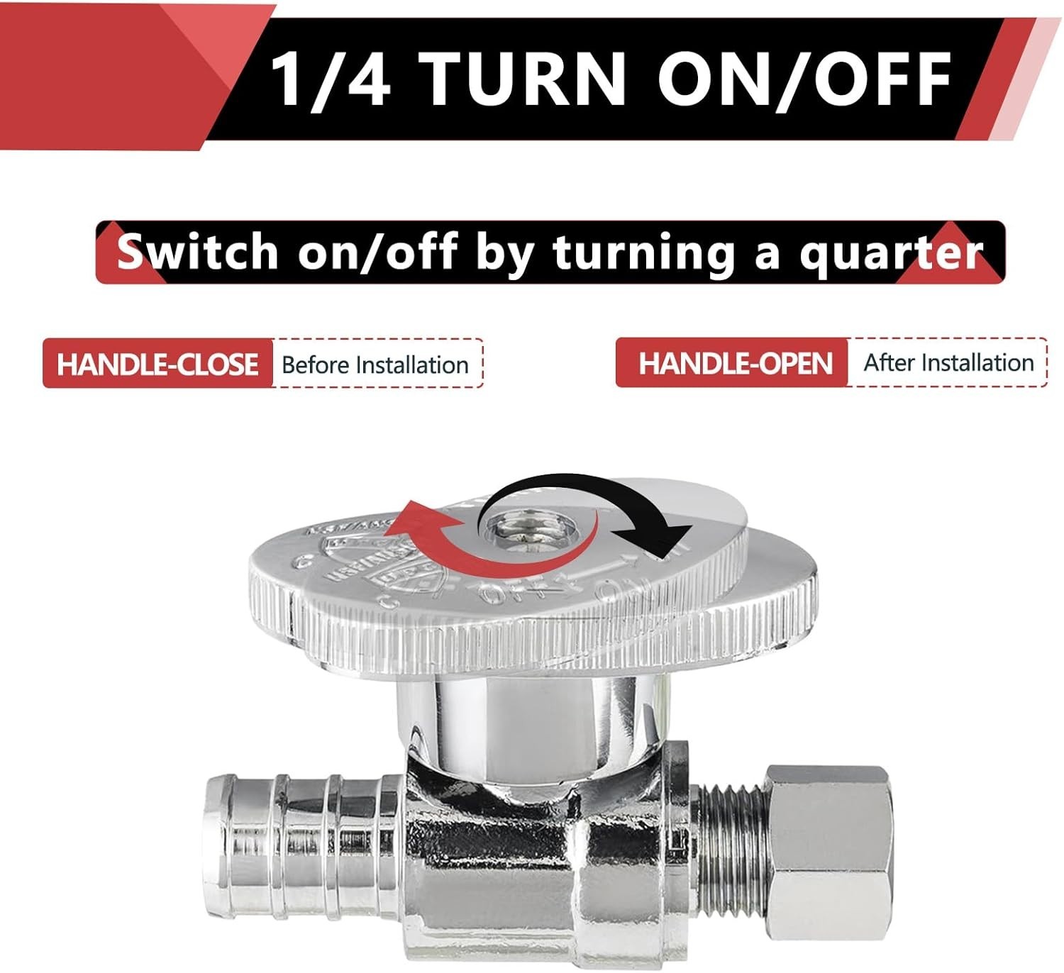 Pack of 10 1/4 Turn Straight Stop Valve 3/8" OD Compression X 1/2" Crimp Barb…