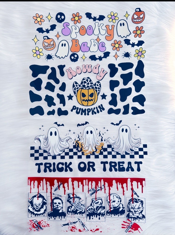 Halloween UV DTF Cup Wraps for 16 oz Glass Cups, 4 Sheets Transfers Ghost