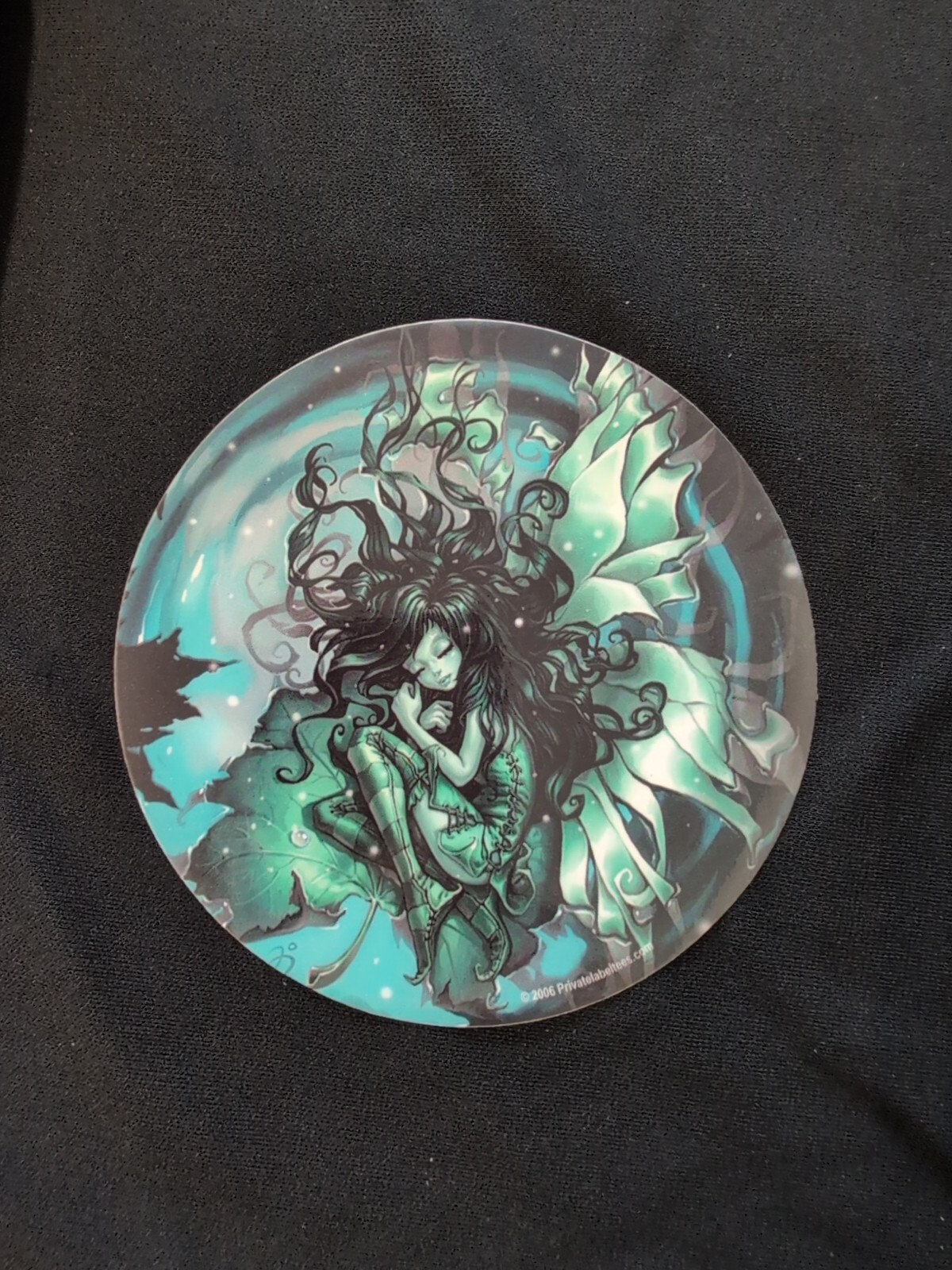 Sleeping Turquoise Garden Fairy On Leaf Bumper Sticker Vinyl Decal 4.5”x 4.5”
