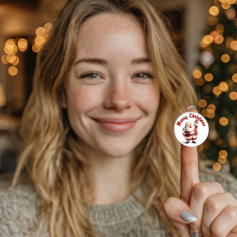 Santa Claus Merry Christmas Round Dot Stickers Set, 1.2" & 1.5"