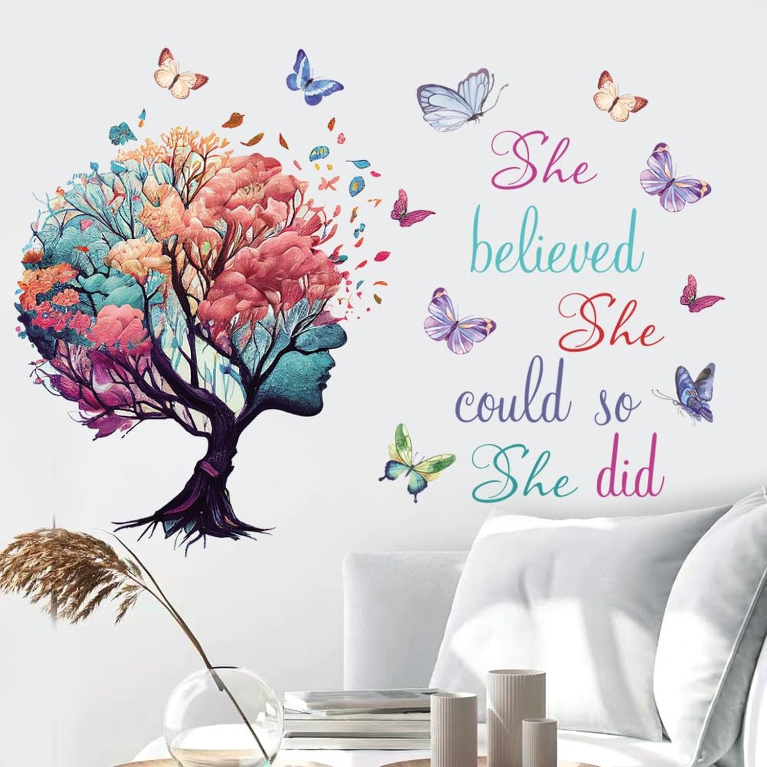 Inspirational Wall Decal Quotes She Believe She Could So She Did Tree Wall St…