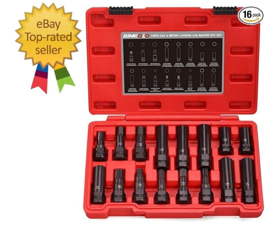 16-Piece Locking Lug Master Key Set, SAE and Metric Wheel Lock Removal Kit for R