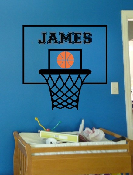 Basketball Hoop Monogram – Wall Vinyl Decal Sticker Custom Sporty Kids Room