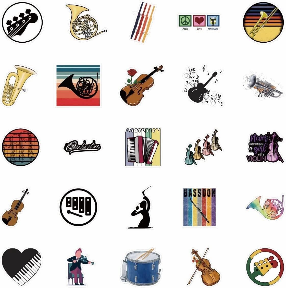 MUSICAL INSTRUMENTS Vinyl Stickers~Violin GUITAR ORCHESTRA Teacher MUSIC~Decals
