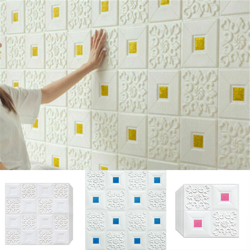 10Pcs 3D Wall Panels Self-adhesive Tile Brick Sticker Waterproof Foam Wallpaper