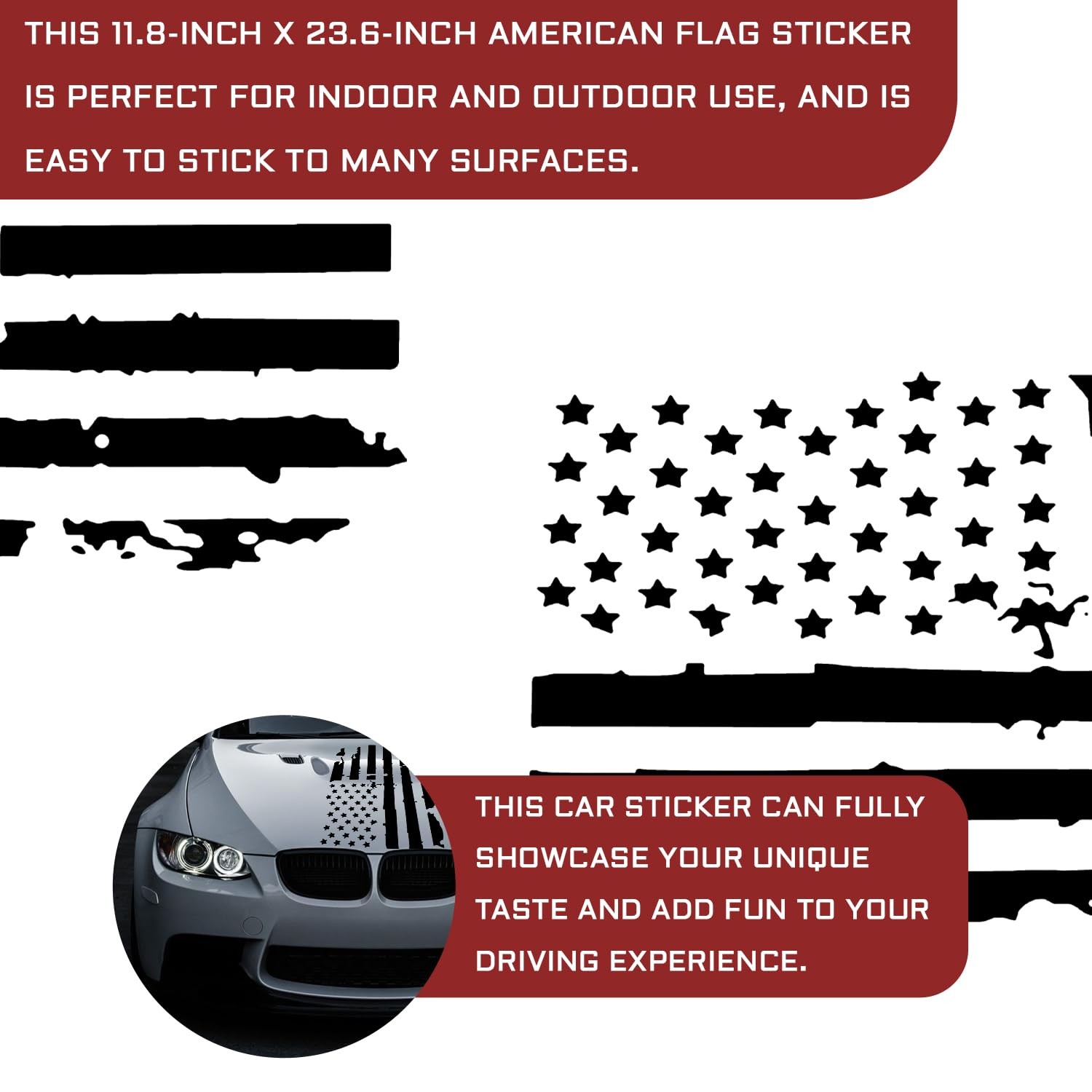 Distressed American Flag Car Hood Decal Vinyl Waterproof Sticker for Jeep,