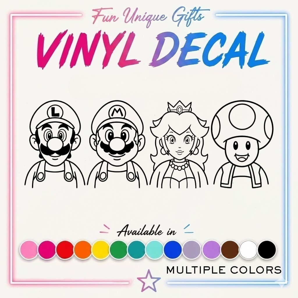 Mario Luigi Peach Toad 4" high Vinyl Decal Sticker Car Window Laptop FREE SHIP