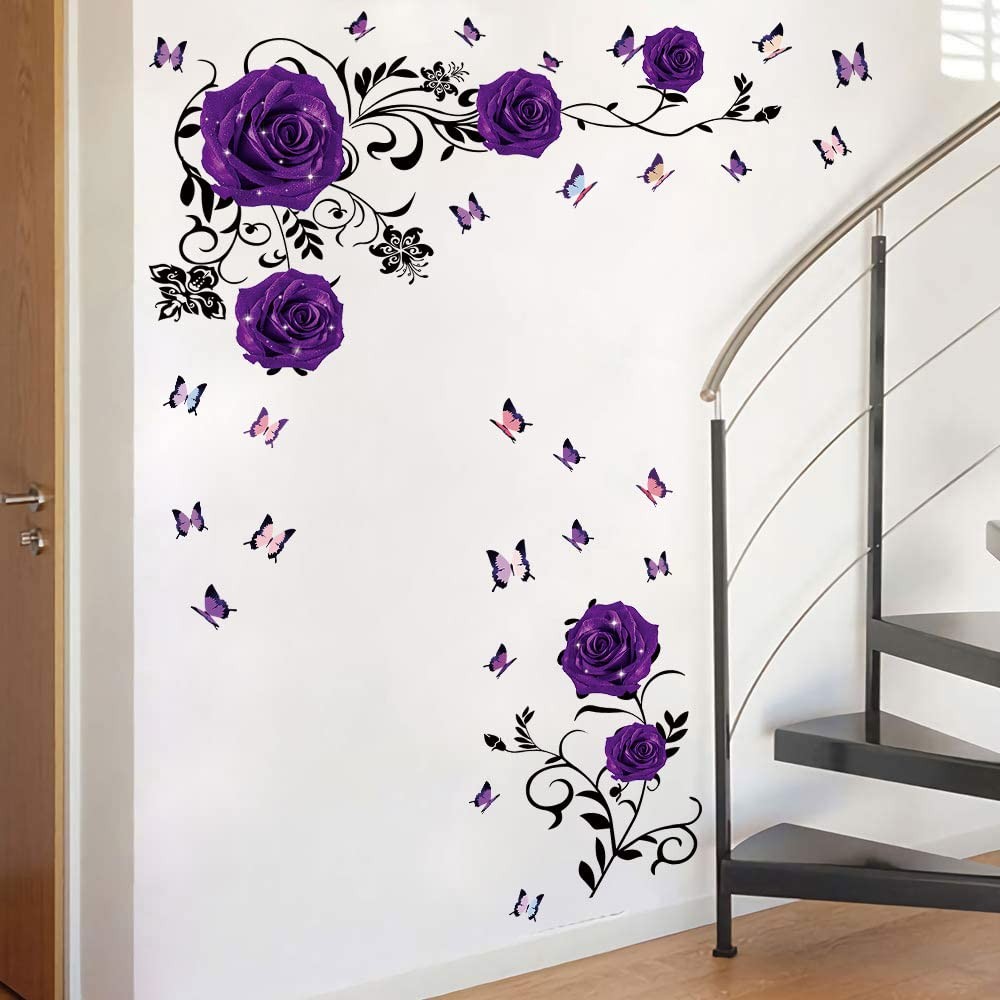 Purple Rose Wall Stickers Rose Flower Wall Decal Vinyl Wall Art Home Decor