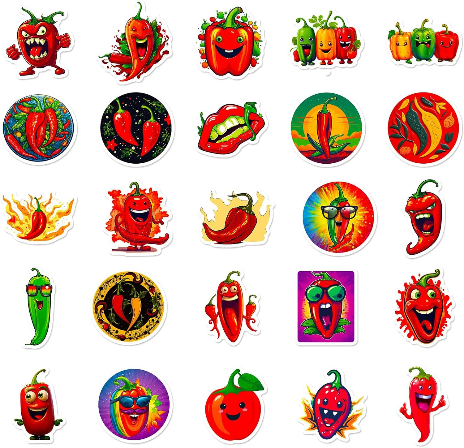 50PCS Funny Chili Mixed Meme Pepper Vinyl Waterproof Stickers – Red