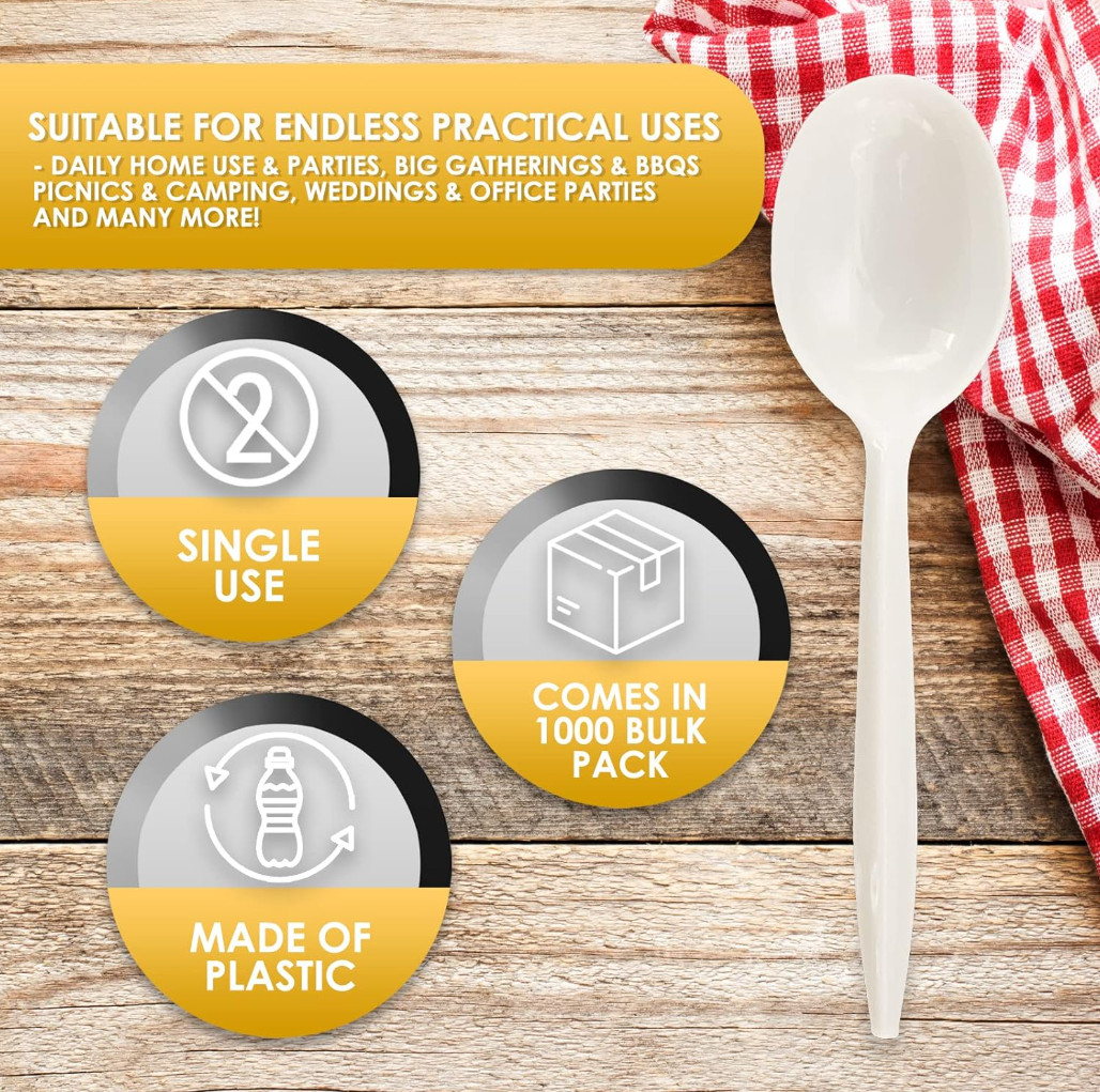 Bulk Disposable Plastic White Single Use Soup Spoons For Restaurants,Delis,Event