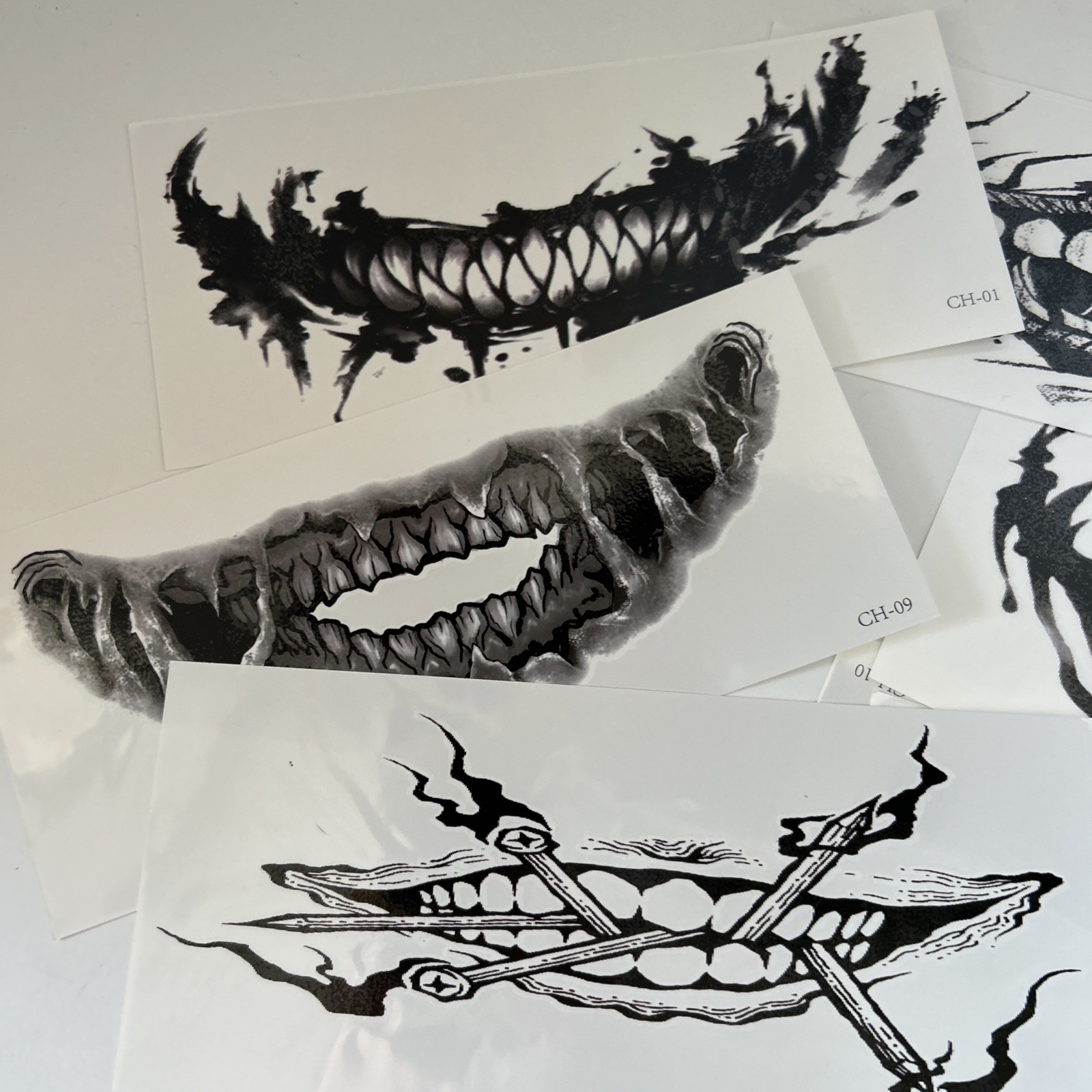 Sheets Halloween Horror Face Temp Tattoo Stickers Skeleton Mouth Tattoos 3D