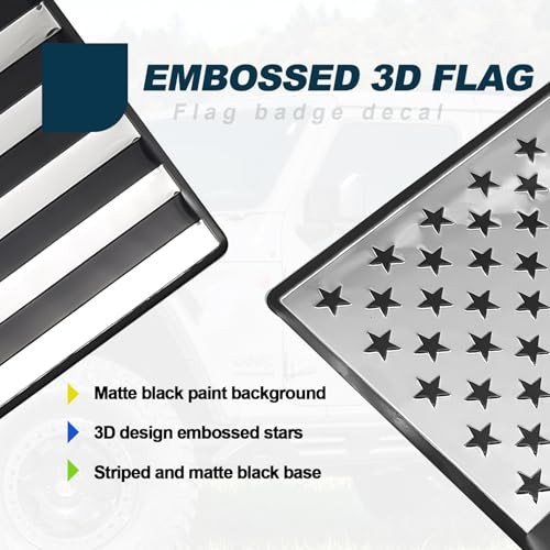 2 Pack Embossed 3D Metal American Flag Emblem Decal Stickers, 5" x 3" Silver