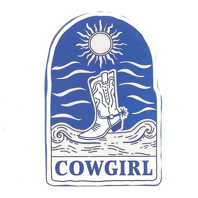 Cowgirl Boot Sun Retro Vinyl Sticker Vintage Western Blue White Decal