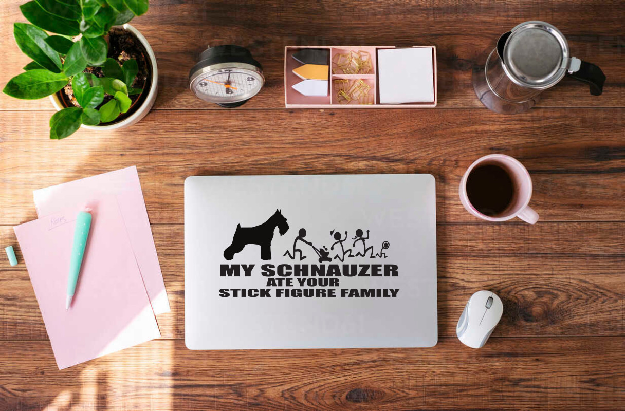 Schnauzer Humor: My Dog Ate Your Stick Figure Family Decal #9070S