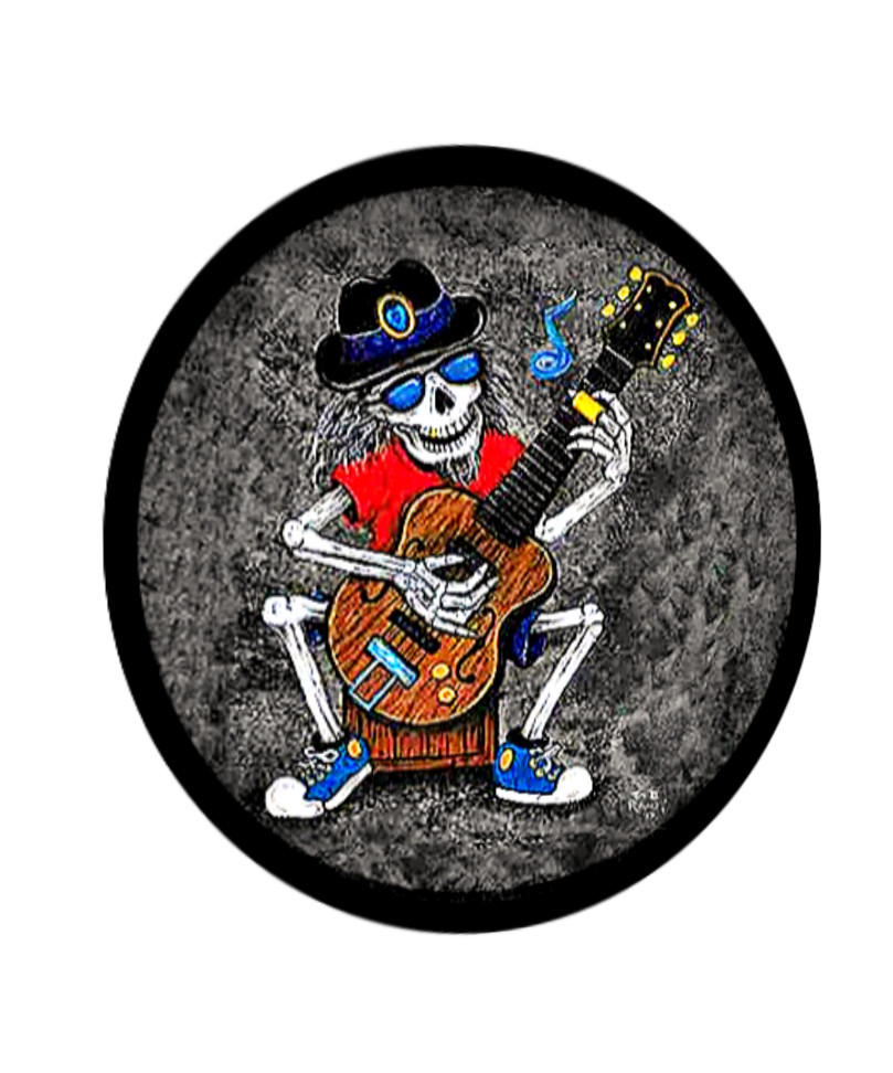 Vintage Replica Skeleton Playing Guitar Sign Sticker. Electric and 4 Sizes.