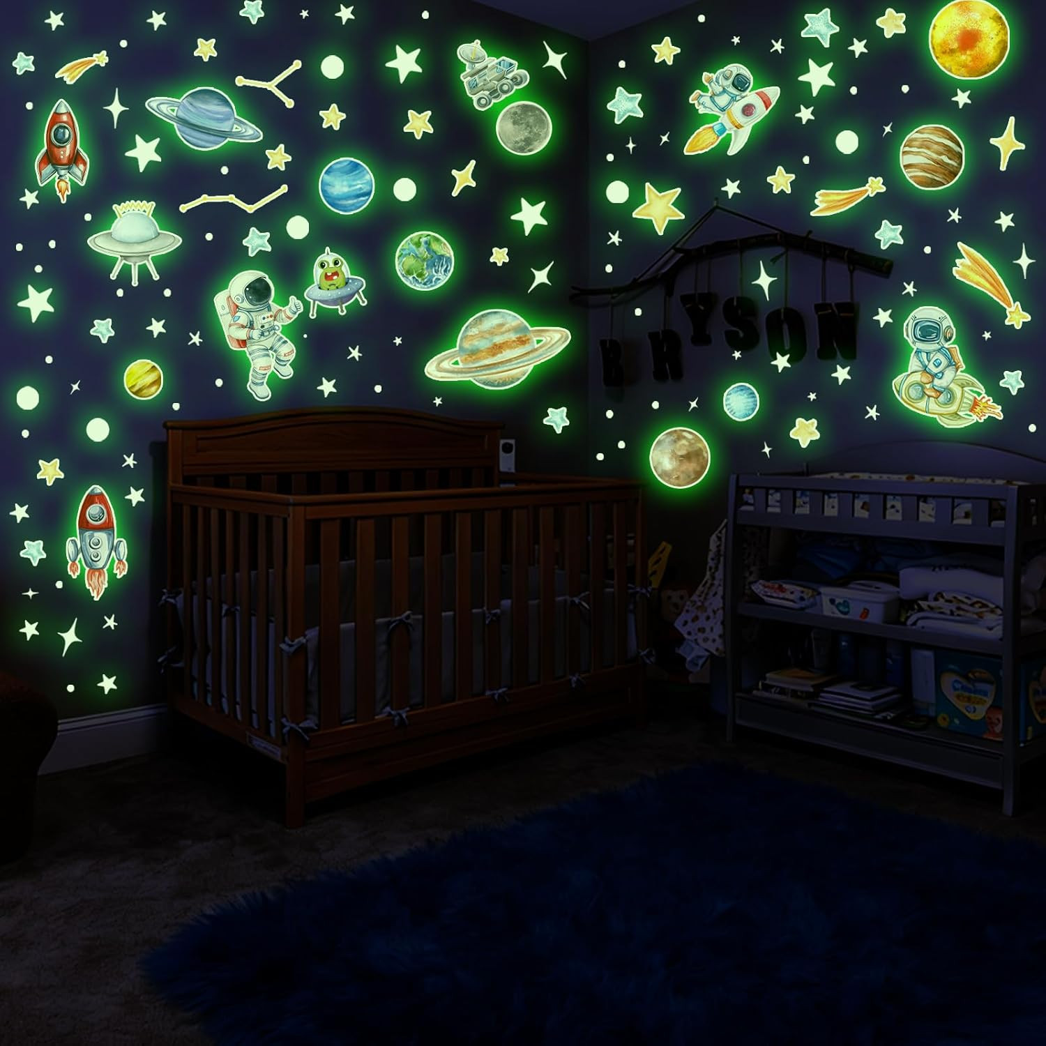 Glow in the Dark Stars and Planets Wall Decals 155 PCS for Ceiling Decor