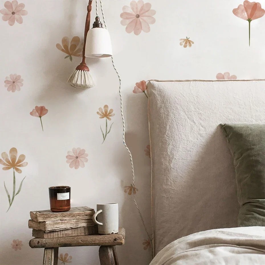 Boho Watercolor Flower Wall Stickers Removable Decals Bedroom Back to School