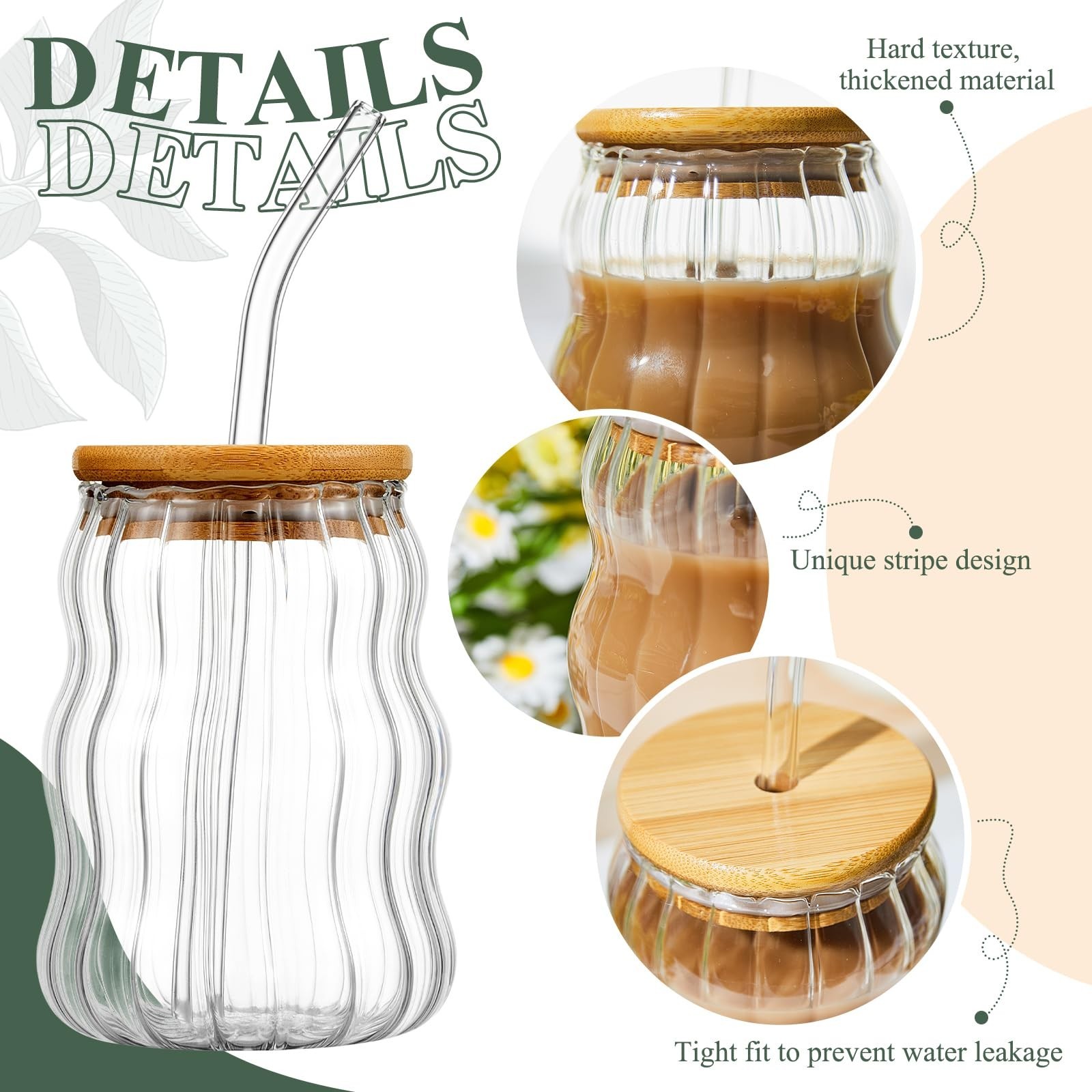 Domensi 2 Pcs 18 oz Creative Glass Cups with Lids and Straws Wave Shape Cute …