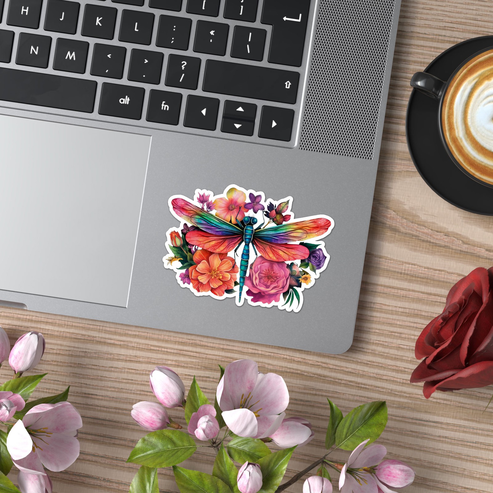 Dragonfly Flowers – Vinyl Decal Sticker – Car Window Laptop – ebn9338